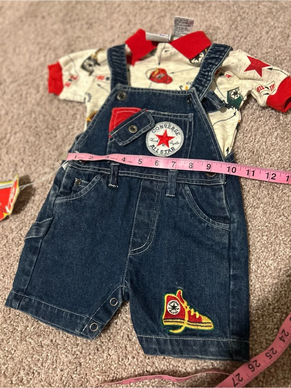 Vintage Converse All Star Baby Denim Overall Outfit Set Size 6/9 Months NWT